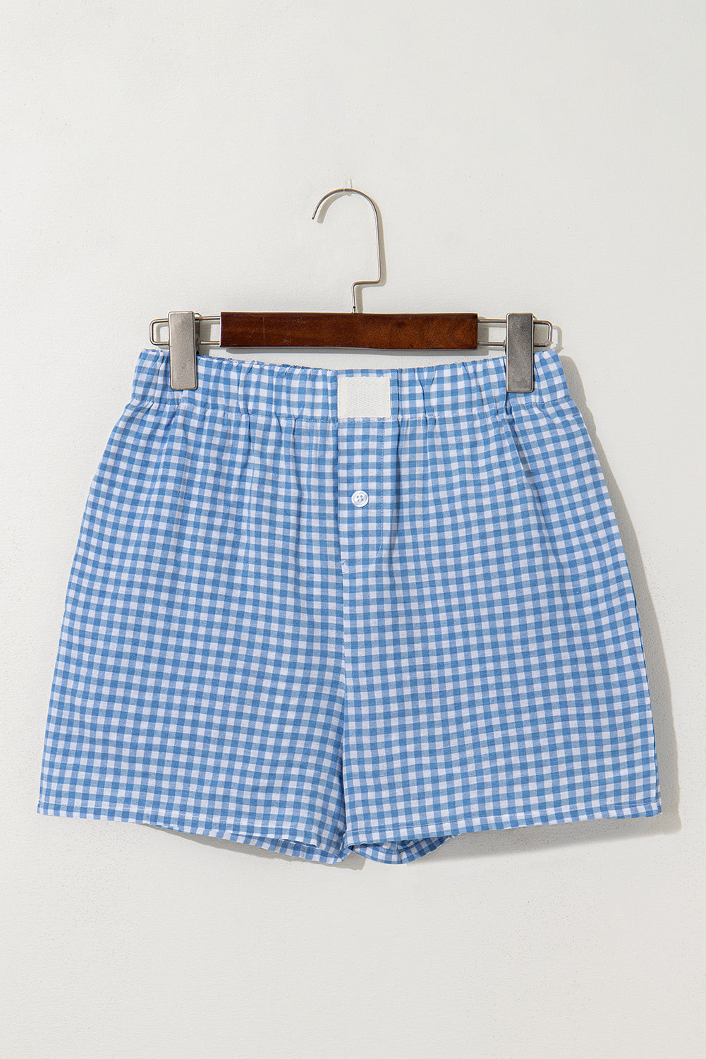 blue Red Plaid Gingham Printed High Waist Shorts