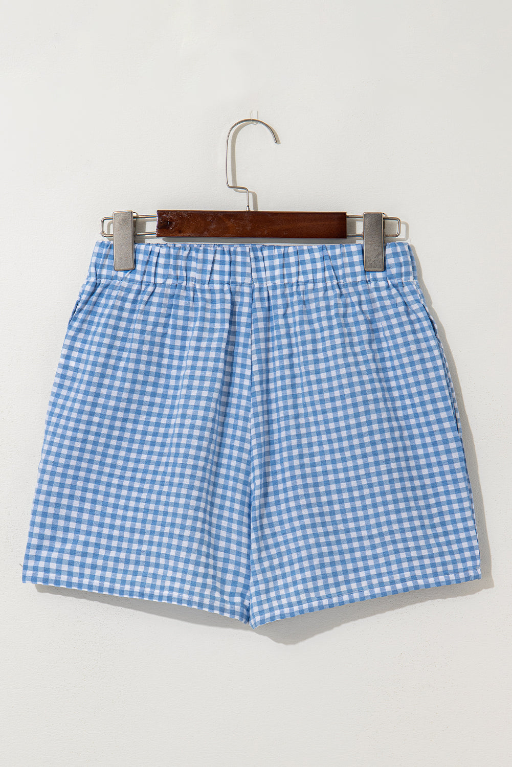 blue Red Plaid Gingham Printed High Waist Shorts